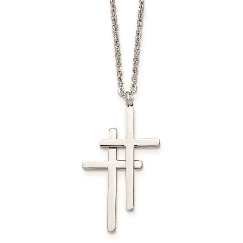 Ladies necklaces classic styles-Stainless Steel Polished Double Cross Necklace