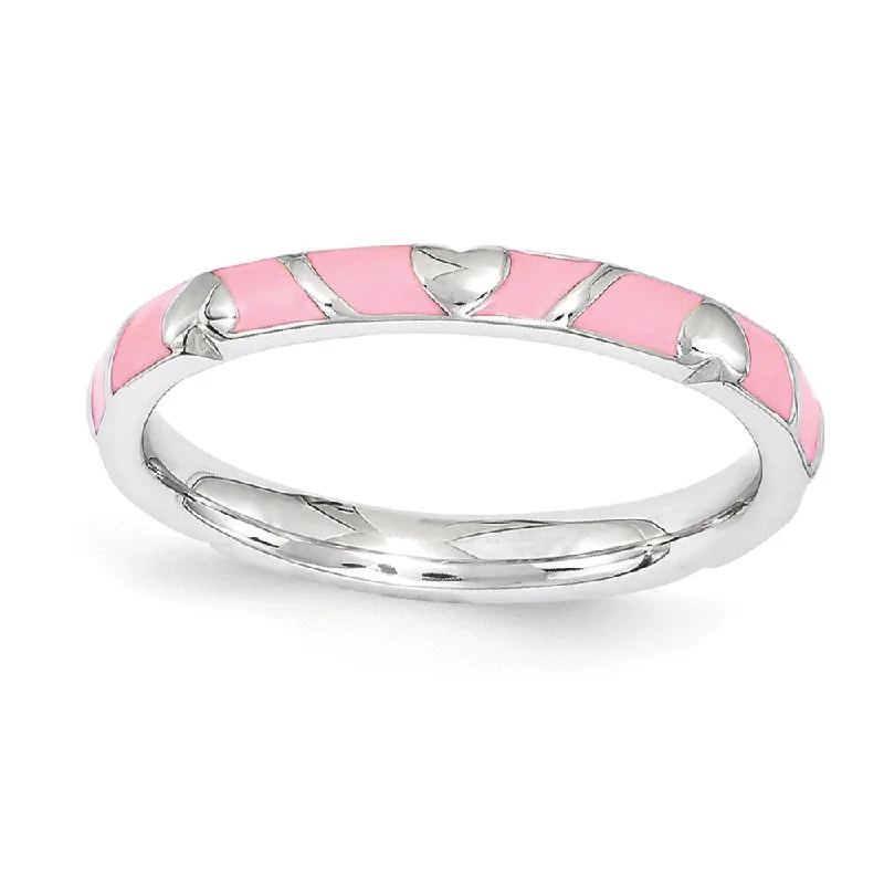 Ladies ring couple sets-2.5mm Sterling Silver Stackable Expressions Pink Enamel Heart Band