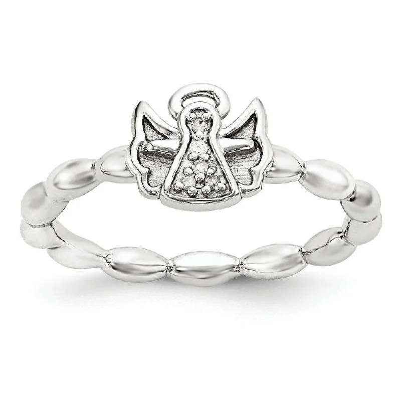 Ladies ring friendship rings-Sterling Silver Stackable .025ctw I3 H-I Diamond 7mm Angel Ring