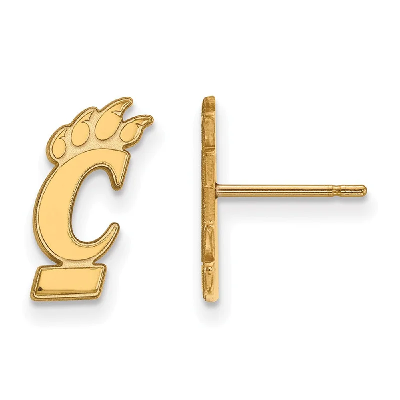 Ladies earrings lightweight feel-14k Gold Plated Silver University of Cincinnati Post Earrings