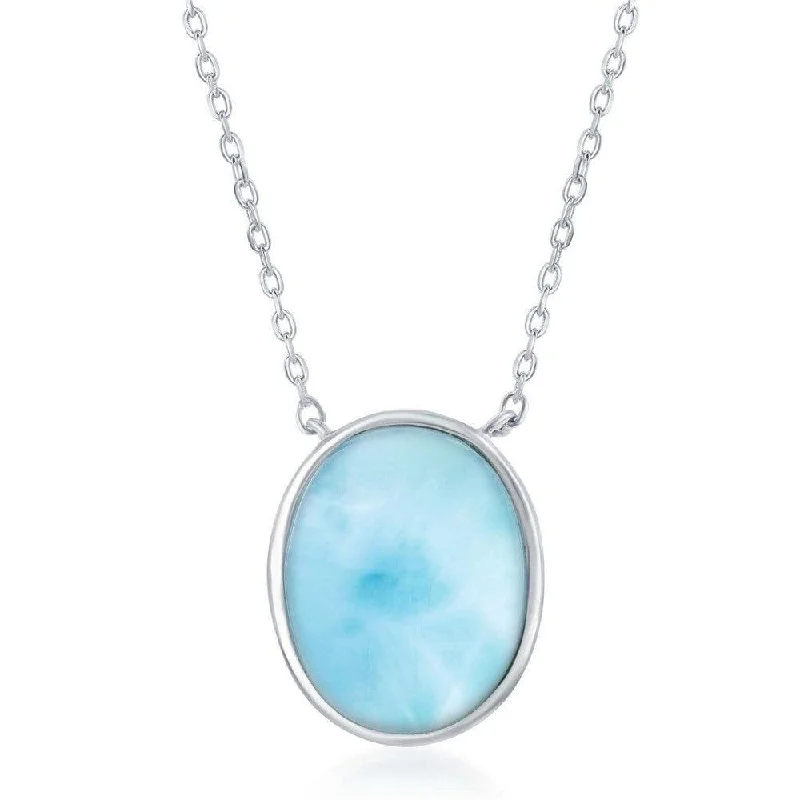 Ladies necklaces gothic appeal-Sterling Silver Bezel Set Oval Larimar Necklace