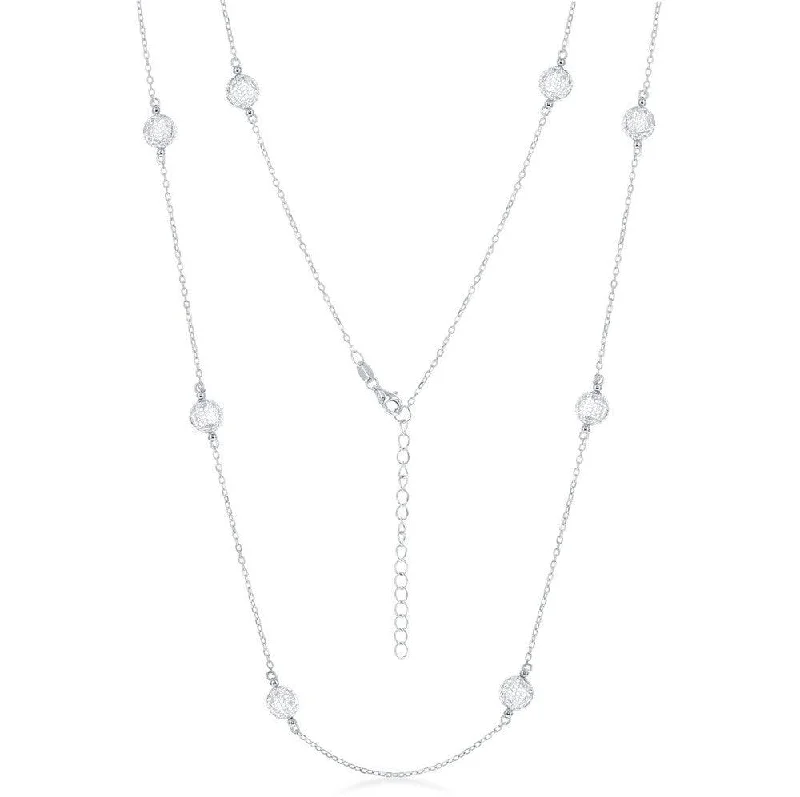 Ladies necklaces youthful designs-Sterling Silver Mesh Cubic Zirconia By The Yard Necklace