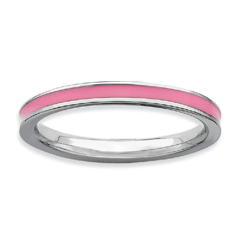 Ladies ring sale events-2.25mm Sterling Silver Stackable Pink Enameled Band