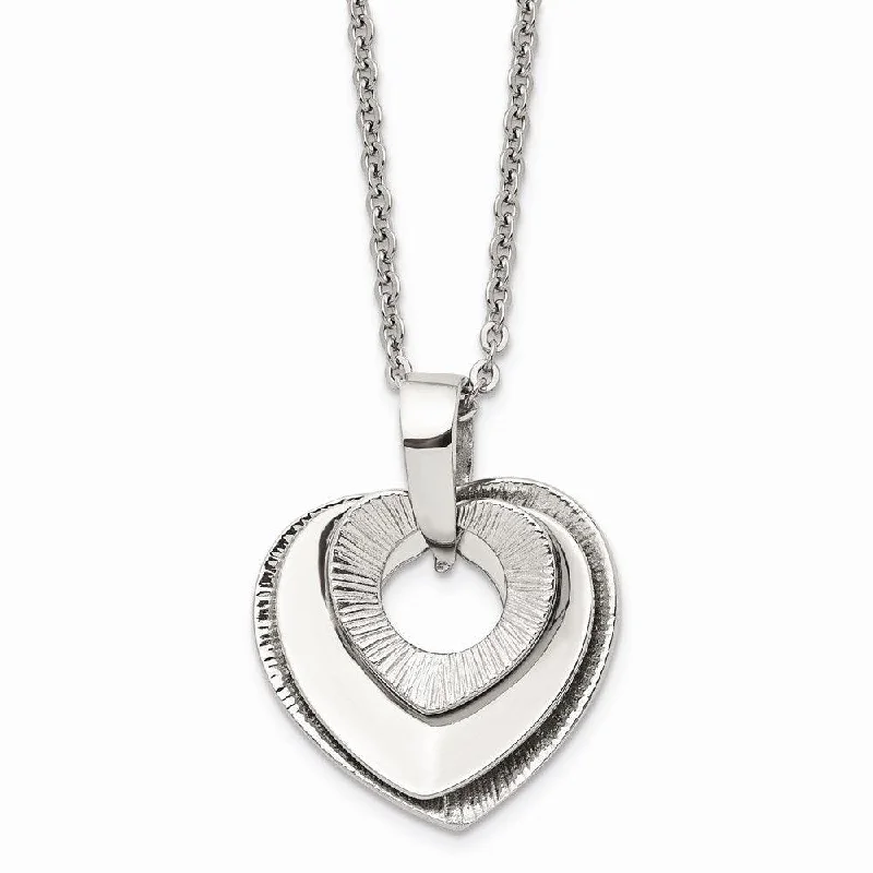 Ladies necklaces girlfriend surprises-Stainless Steel Heart Three Piece Polished Necklace