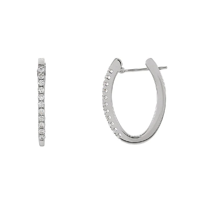 Ladies earrings cute looks-20mm Oval 1/3 Cttw Diamond Hoop Earrings in 14k White Gold