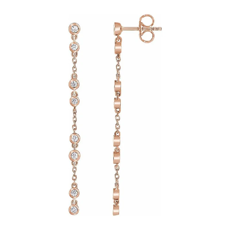 Ladies earrings customer reviews-14K Yellow, White or Rose Gold & Diamond Chain Dangle Earrings, 3x60mm