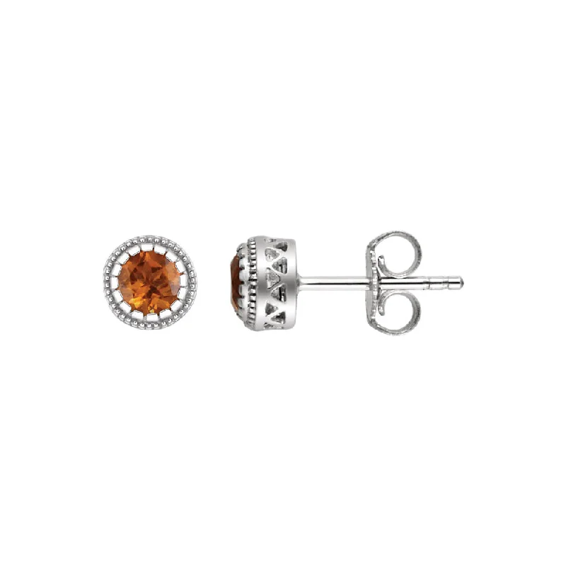 Ladies earrings lightweight feel-Citrine November Birthstone 8mm Stud Earrings in 14k White Gold