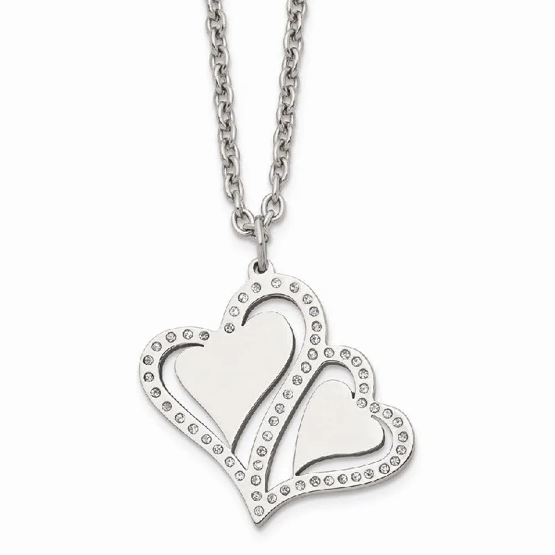 Ladies necklaces multi-strand-Stainless Steel Polished Hearts with Crystals w/ 2.25in. Ext. Necklace