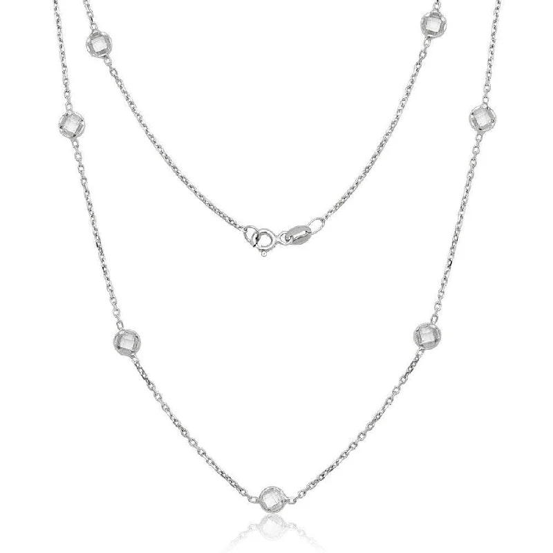 Ladies necklaces bohemian charm-Sterling Silver Bezel Set Faceted CZ Necklace