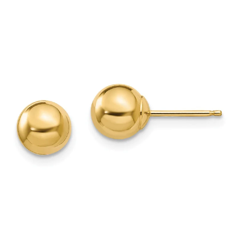 Ladies earrings top brands-6mm Polished Ball Friction Back Stud Earrings in 14k Yellow Gold