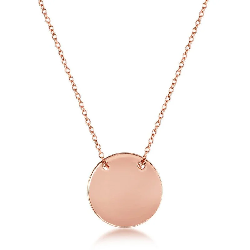 Ladies necklaces party wear-Sterling Silver Polished Engravable Disc Necklace - Rose Gold Plated