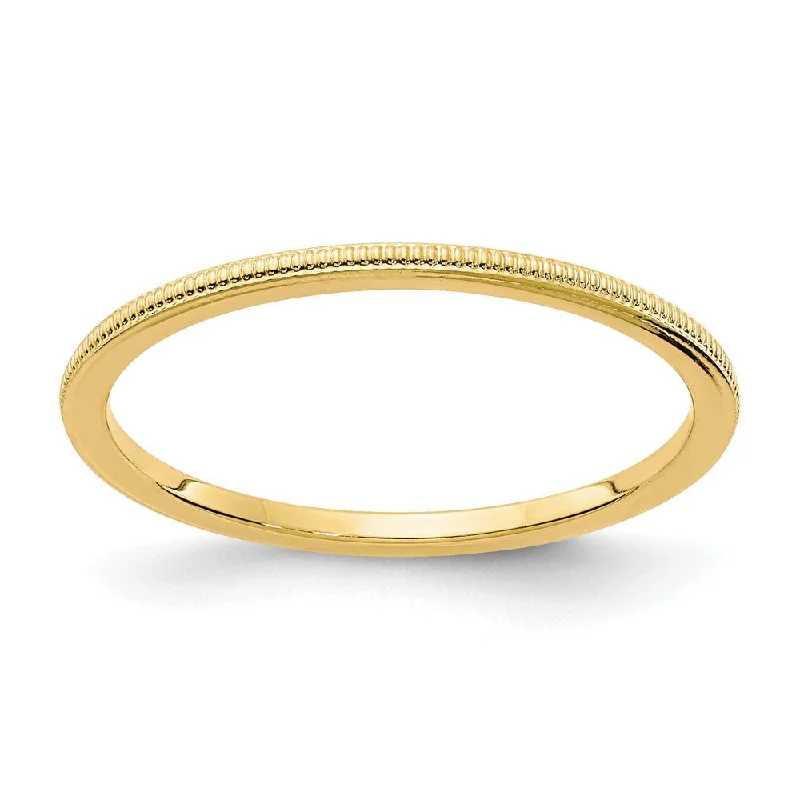 Ladies ring age suitability-1.2mm 14k Yellow Gold Milgrain Stackable Band