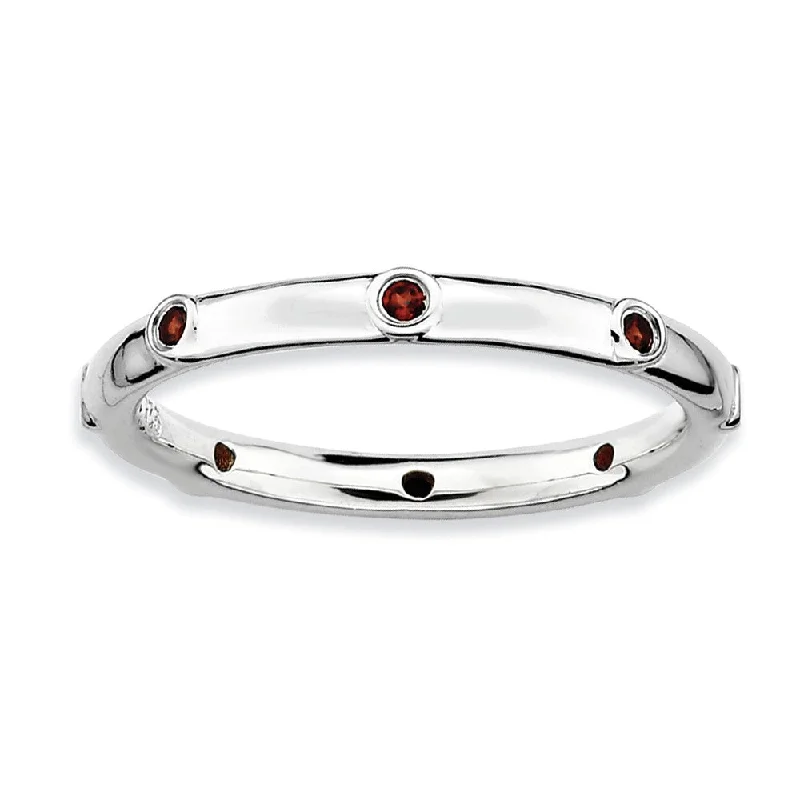 Ladies ring age suitability-2.25mm Sterling Silver and Garnet Accent Stackable Band