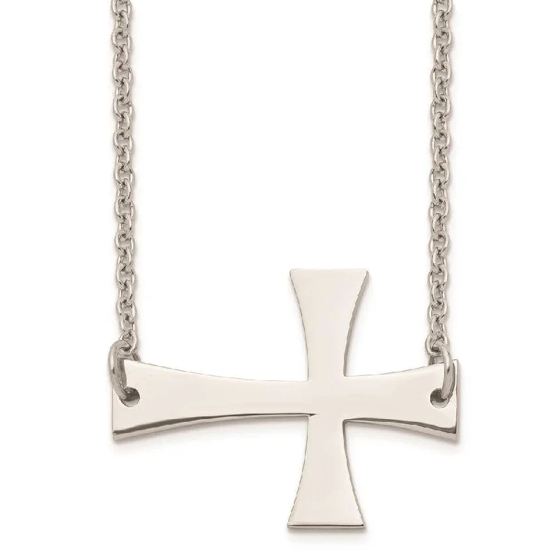 Ladies necklaces European styles-Stainless Steel Polished Sideways Cross Necklace