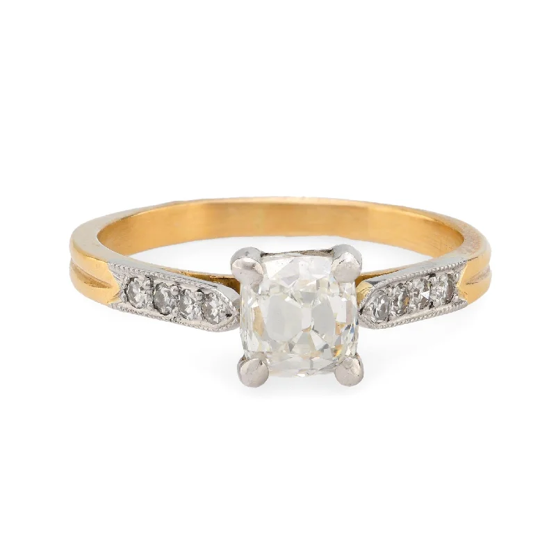 Ladies engagement rings limited editions-French 1.10 carat old mine cut diamond 18k yellow gold engagement ring