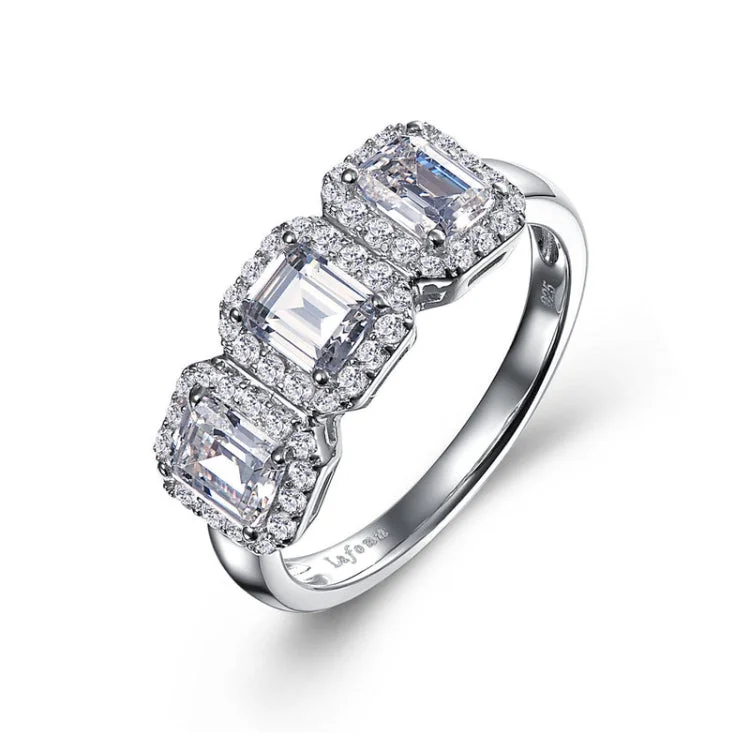 Ladies engagement rings customer reviews-Three-Stone Halo Engagement Ring