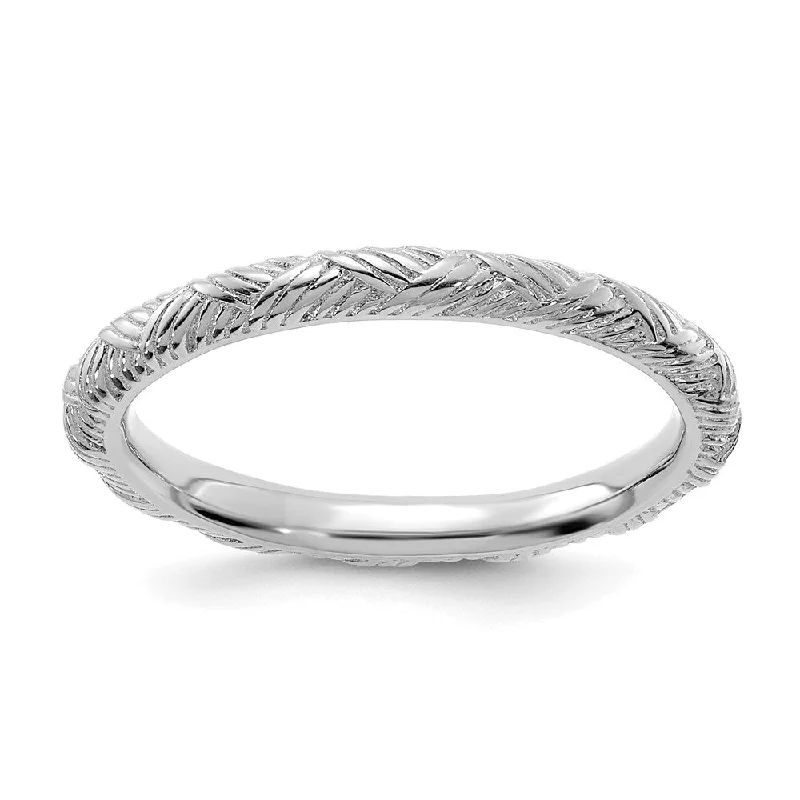 Ladies ring worldwide trends-2.25mm Sterling Silver Rhodium Plated Basket Weave Stack Band