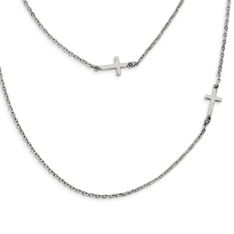 Ladies necklaces diamond pendants-Stainless Steel Layered Sideways Cross Necklace