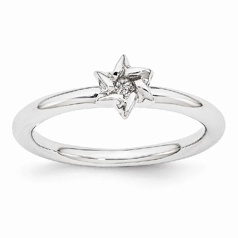 Ladies ring Christmas styles-Rhodium Plated Sterling Silver Stackable 7mm Star of David Ring