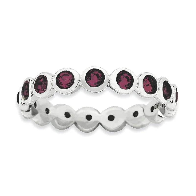 Ladies ring wedding accessories-3.5mm Sterling Silver w Purple-Red Crystals Stackable Band