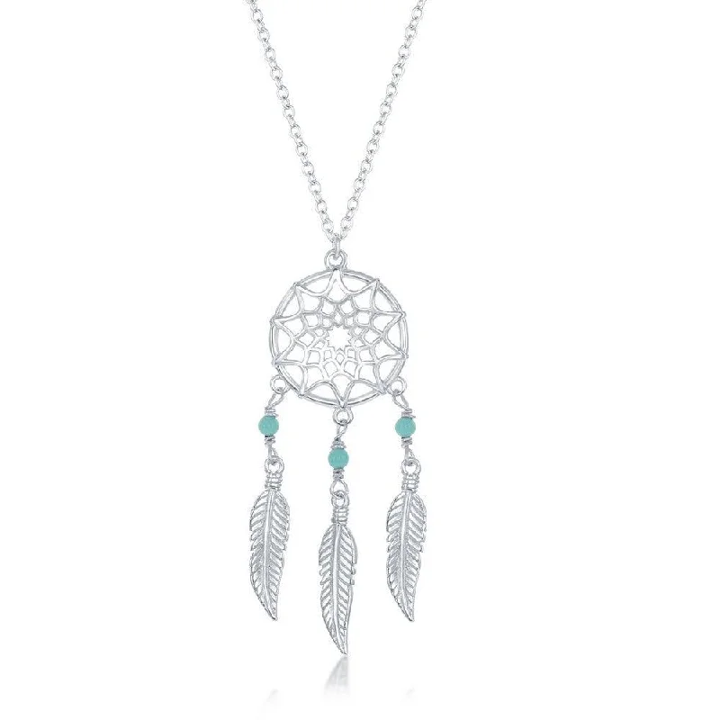 Ladies necklaces openwork patterns-Sterling Silver Turquoise Dream Catcher Necklace