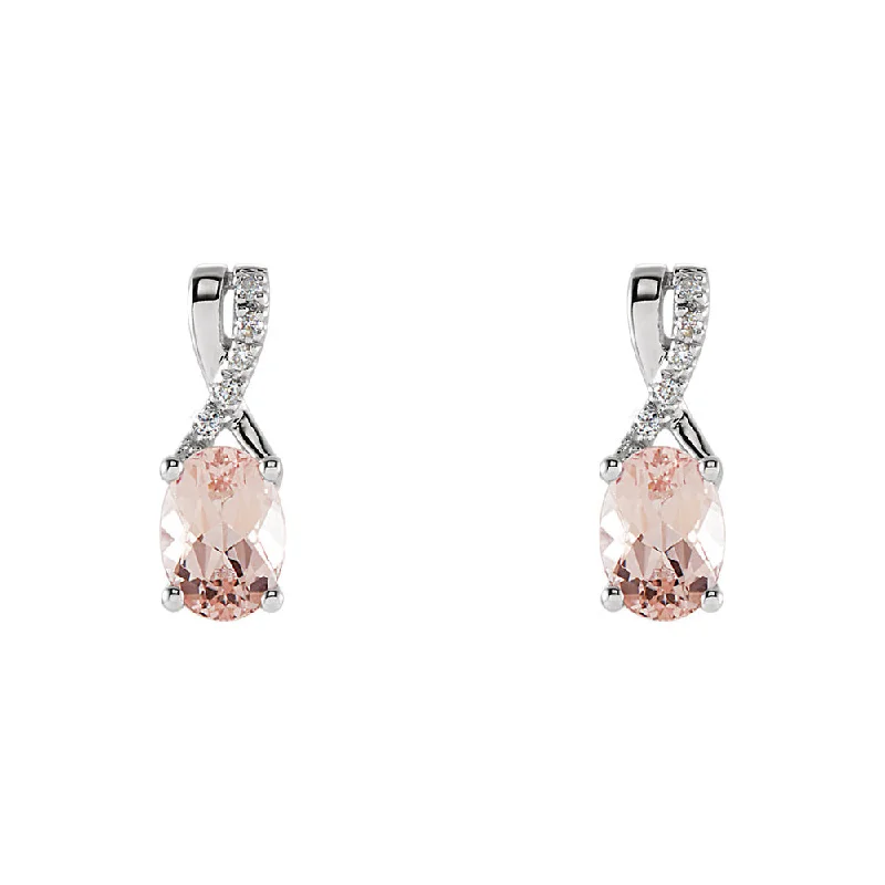 Ladies earrings animal themes-Oval Morganite & Diamond Accent Post Earrings in 14k White Gold