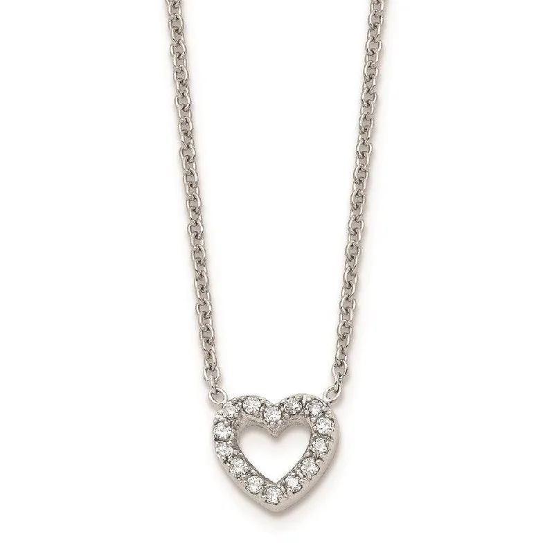 Ladies necklaces multi-strand-Stainless Steel Polished Heart with CZs Necklace