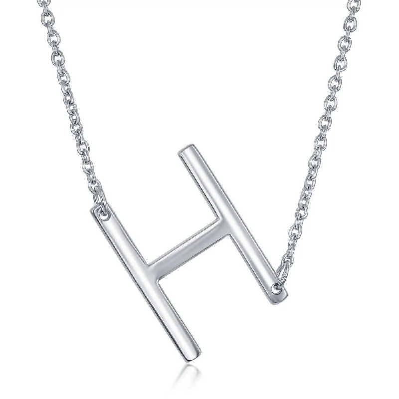 Ladies necklaces natural gems-Sterling Silver Sideways H Initial Necklace