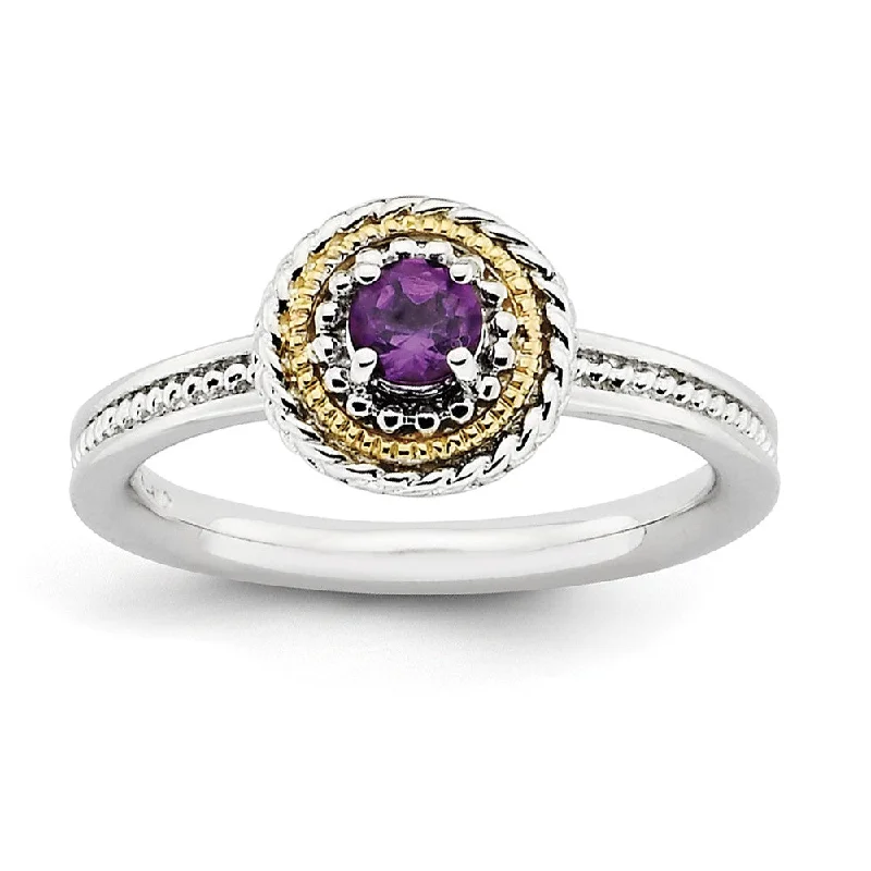 Ladies ring store finds-Sterling Silver and 14k Gold Plated Stackable Amethyst Solitaire Ring