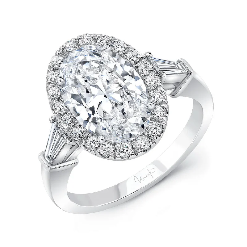 Ladies engagement rings celebrity styles-Uneek Signature Collection Halo Oval Shaped Diamond Engagement Ring