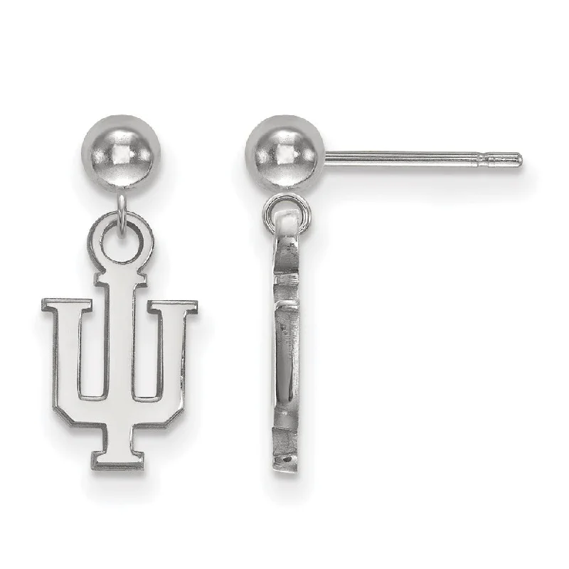 Ladies earrings e-commerce sites-14k White Gold Indiana University Ball Dangle Earrings