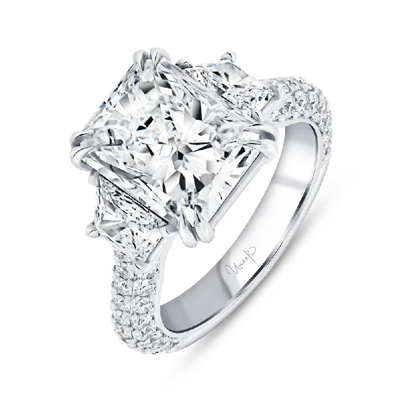 Ladies engagement rings romantic styles-Uneek Signature Collection Three-Stone Radiant Diamond Engagement Ring