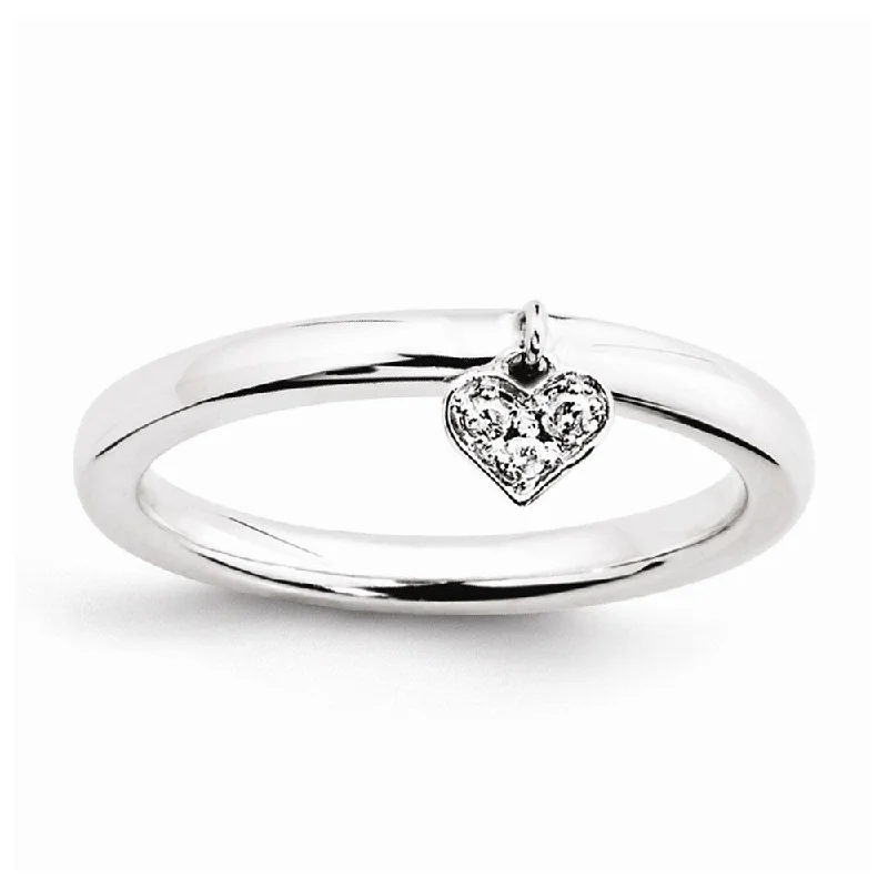 Ladies ring affordable picks-Sterling Silver Stackable 4mm Dangle Heart .04 Ctw I3 H-I Diamond Ring