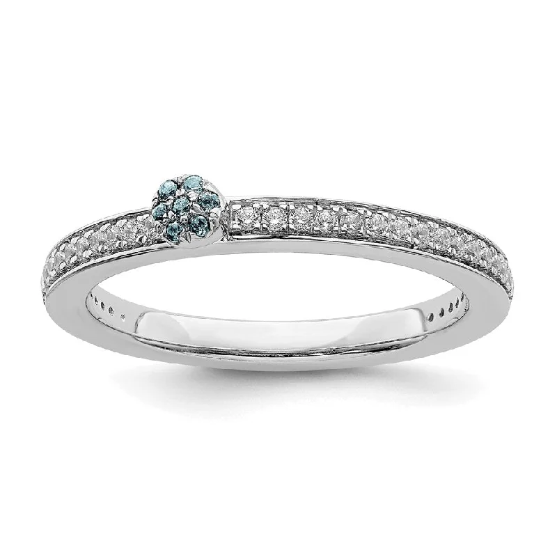 Ladies ring luxury brands-14k White Gold, Aquamarine & 1/8 Ctw Diamond Stackable Ring