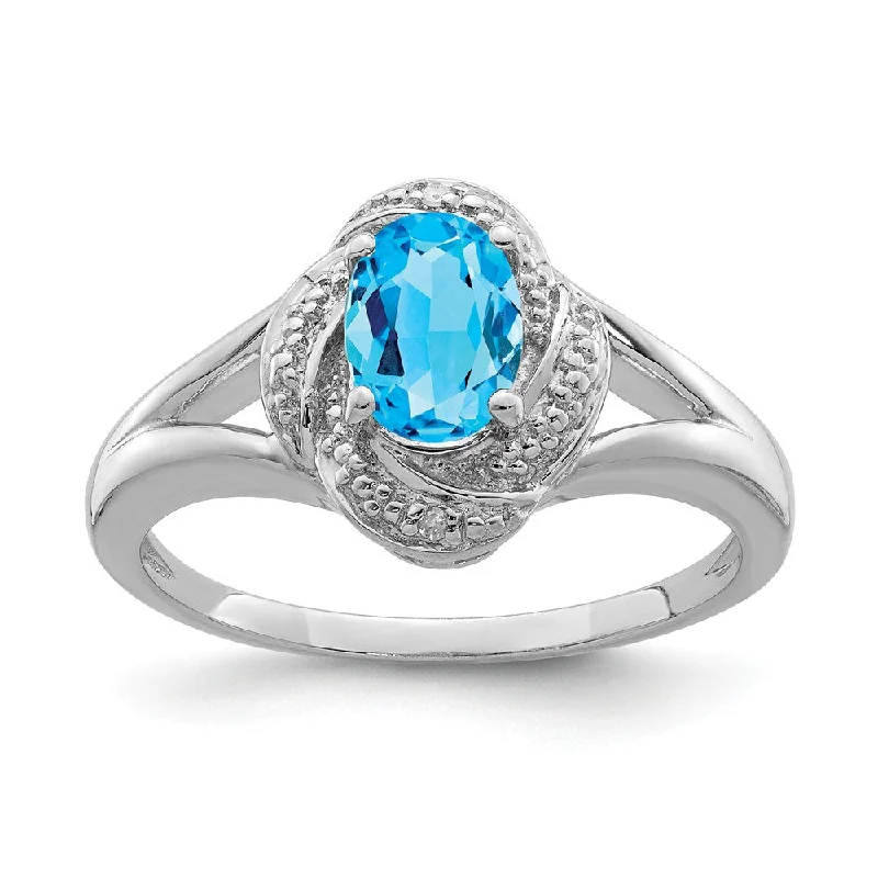 Ladies ring size guide-Sterling Silver .01 Ctw (H-I, I2-I3) Diamond & Oval Blue Topaz Ring