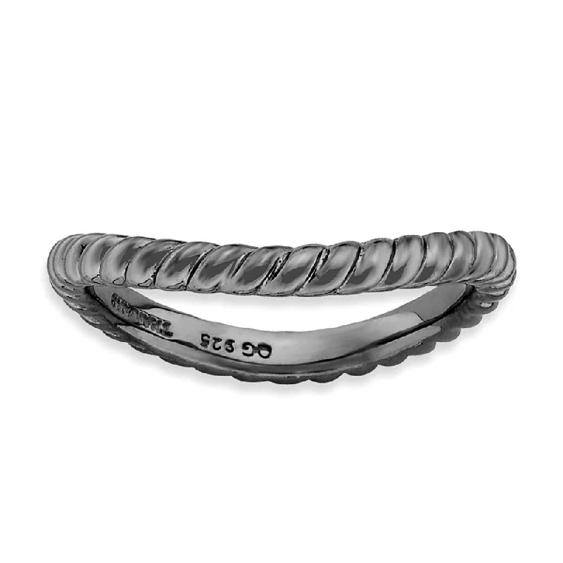 Ladies ring e-commerce sites-2.25mm Stackable Black Plated Silver Curved Rope Band