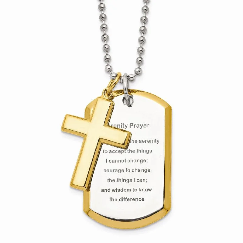 Ladies necklaces limited editions-Stainless Steel Polished Yellow IP-plated Serenity Prayer Necklace