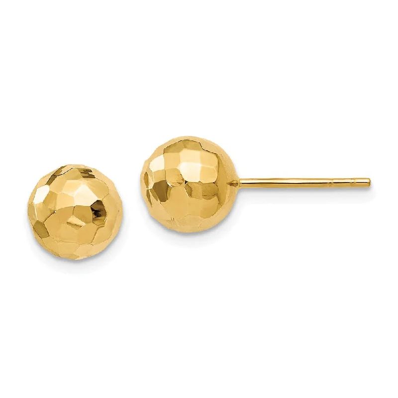 Ladies earrings sterling silver-8mm Polished Faceted Ball Post Earrings in 14k Yellow Gold