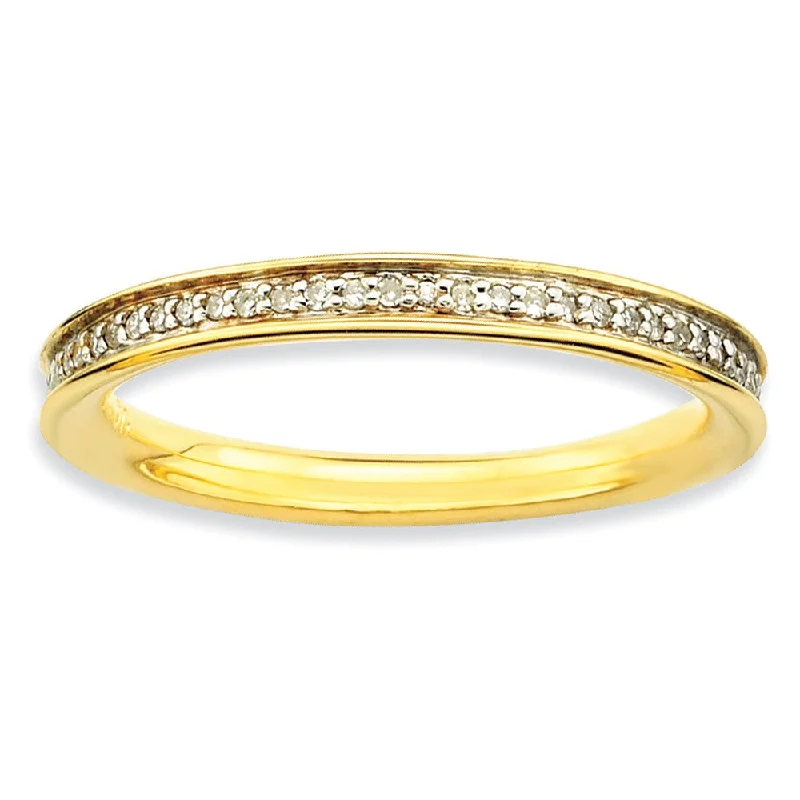 Ladies ring modern styles-2.25mm 14K Gold Plated Silver Stackable 1/5 Cttw HI/I3 Diamond Band