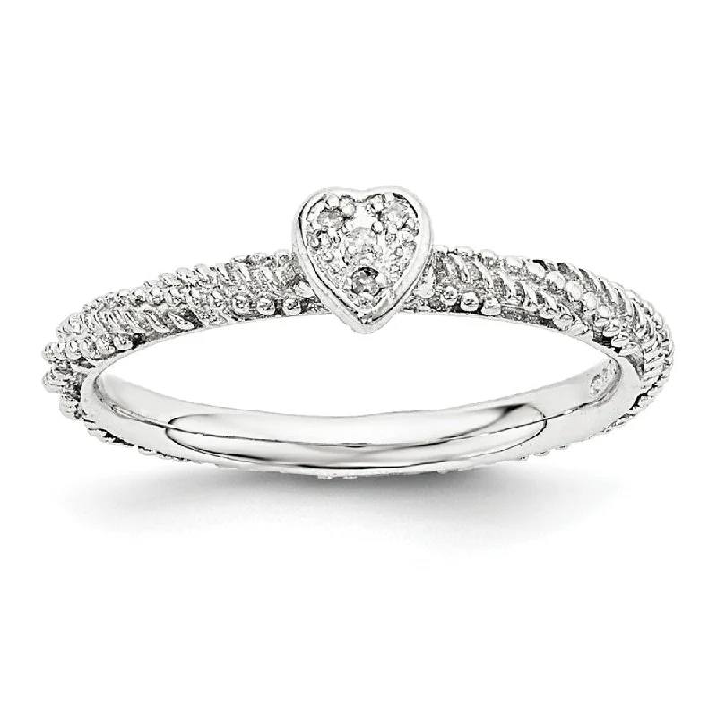 Ladies ring size guide-Rhodium Sterling Silver .02 Ctw I3 H-I Diamond 5mm Heart Stack Ring