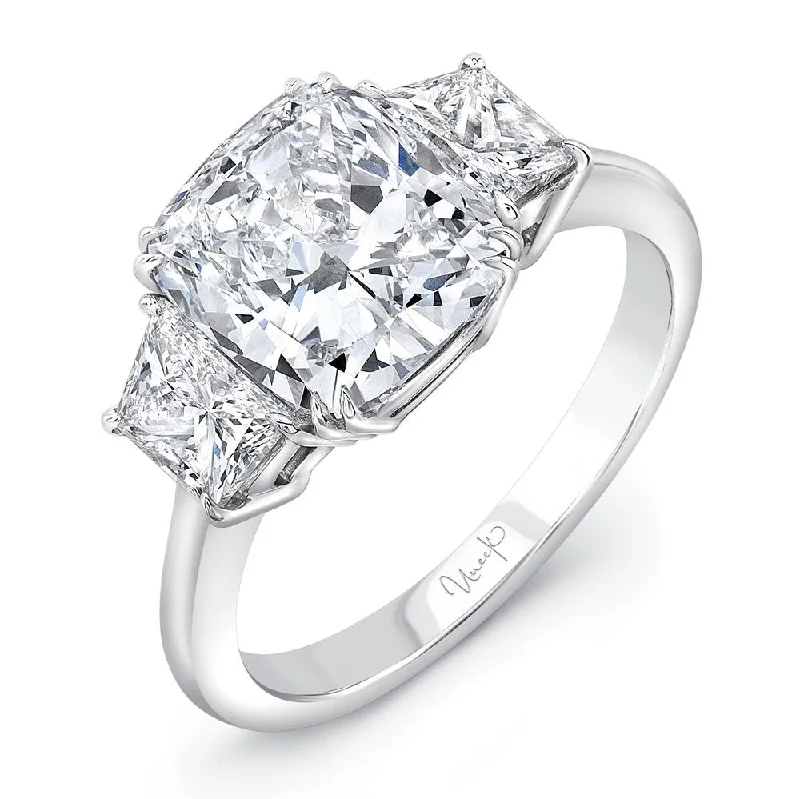 Ladies engagement rings hypoallergenic-Uneek Signature Cushion-Center Three-Stone Engagement Ring