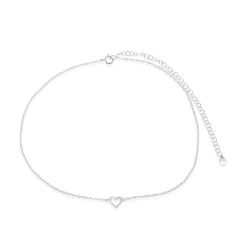 Ladies necklaces Valentine’s Day-Sterling Silver Small Open Heart Design Choker Necklace