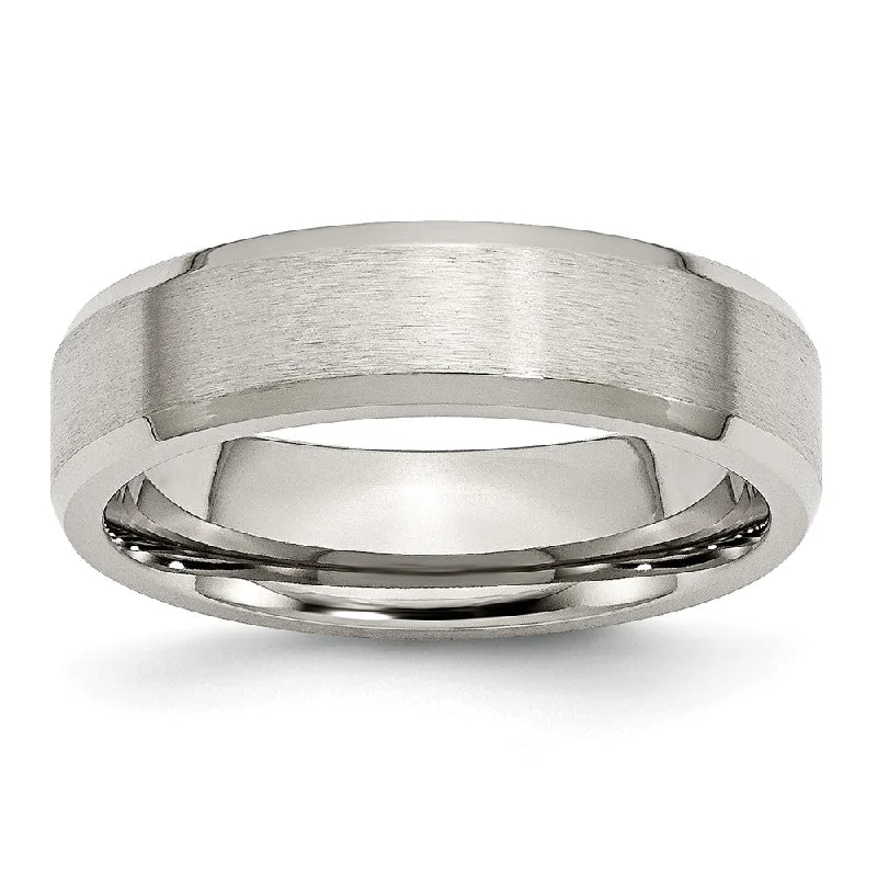 Ladies ring 2025 trends-Stainless Steel Flat Beveled Edge 6mm Comfort Fit Band