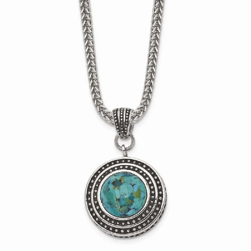 Ladies necklaces synthetic jewels-Stainless Steel Imitation Turquoise/Antiqued with 2in ext. Necklace