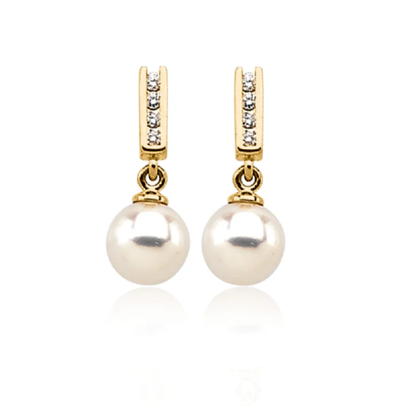 Ladies earrings party glamour-14k Yellow Gold Akoya Cultured Pearl & 1/8 Ctw Diamond Earrings