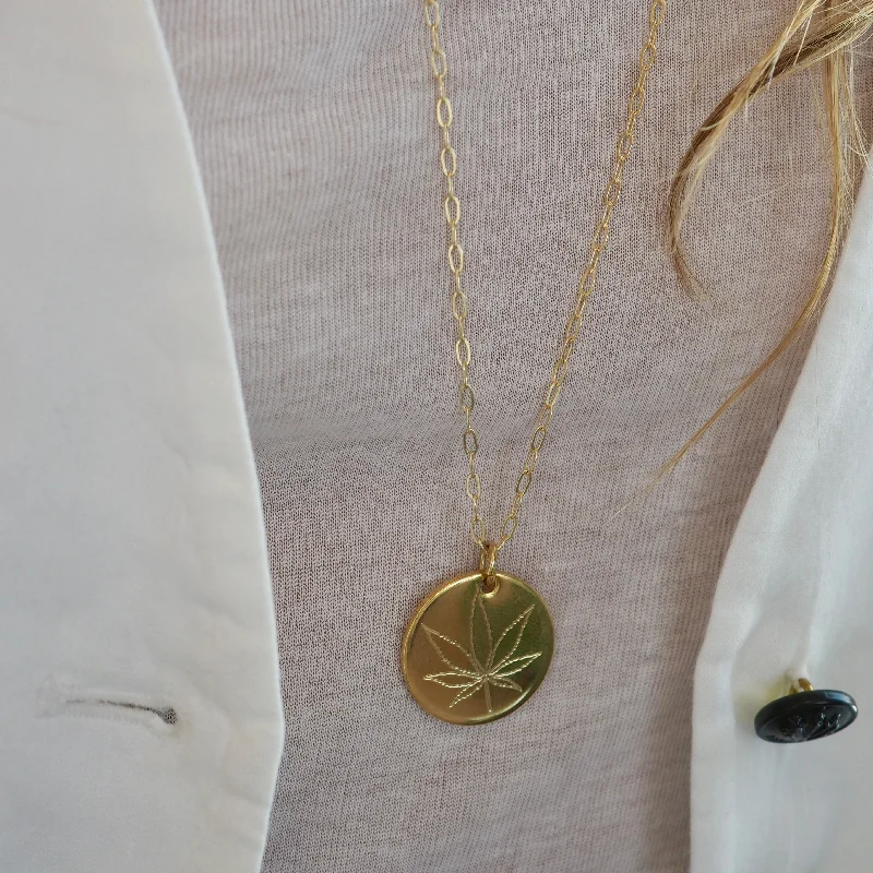 Ladies necklaces limited editions-CANNABIS LEAF 1" DISC NECKLACE