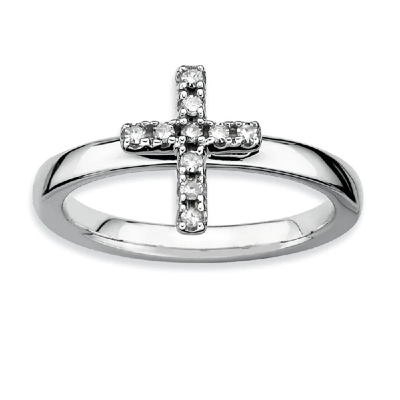 Ladies ring ethnic patterns-Sterling Silver Stackable 1/10 Ctw HI/I3 Diamond 10mm Cross Ring