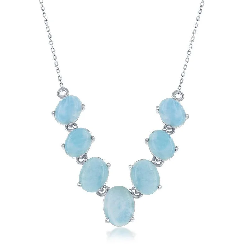 Ladies necklaces retail stores-Sterling Silver Graduating Oval Larimar Necklace