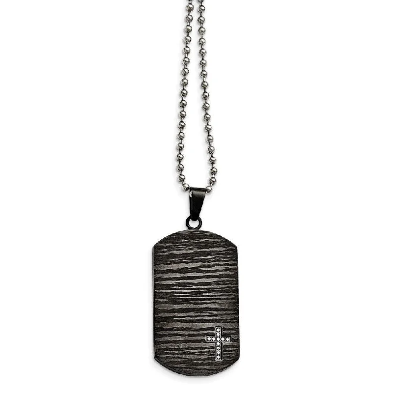 Ladies necklaces designer brands-Stainless Steel Polished/Brushed IP-plated 1/10ct.tw Dia Dog Tag Necklace