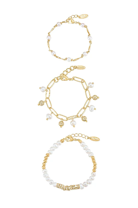 Ladies bracelets cute looks-Pearl Party Bracelet Set of 3